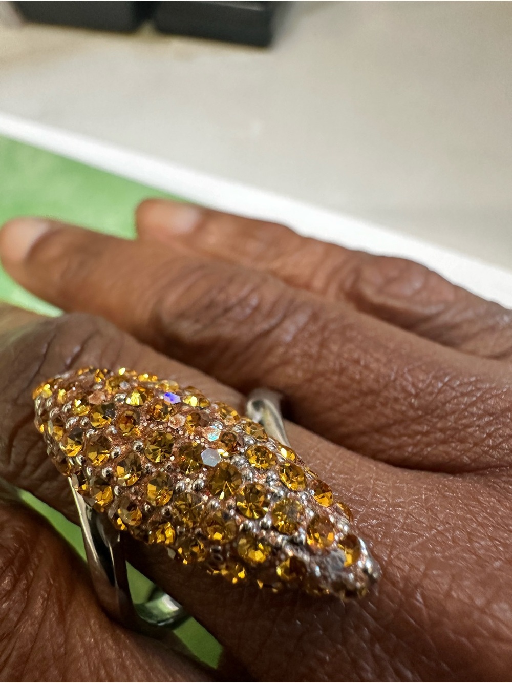 Vintage Gold Crystal Pave Statement Ring -little discoloration